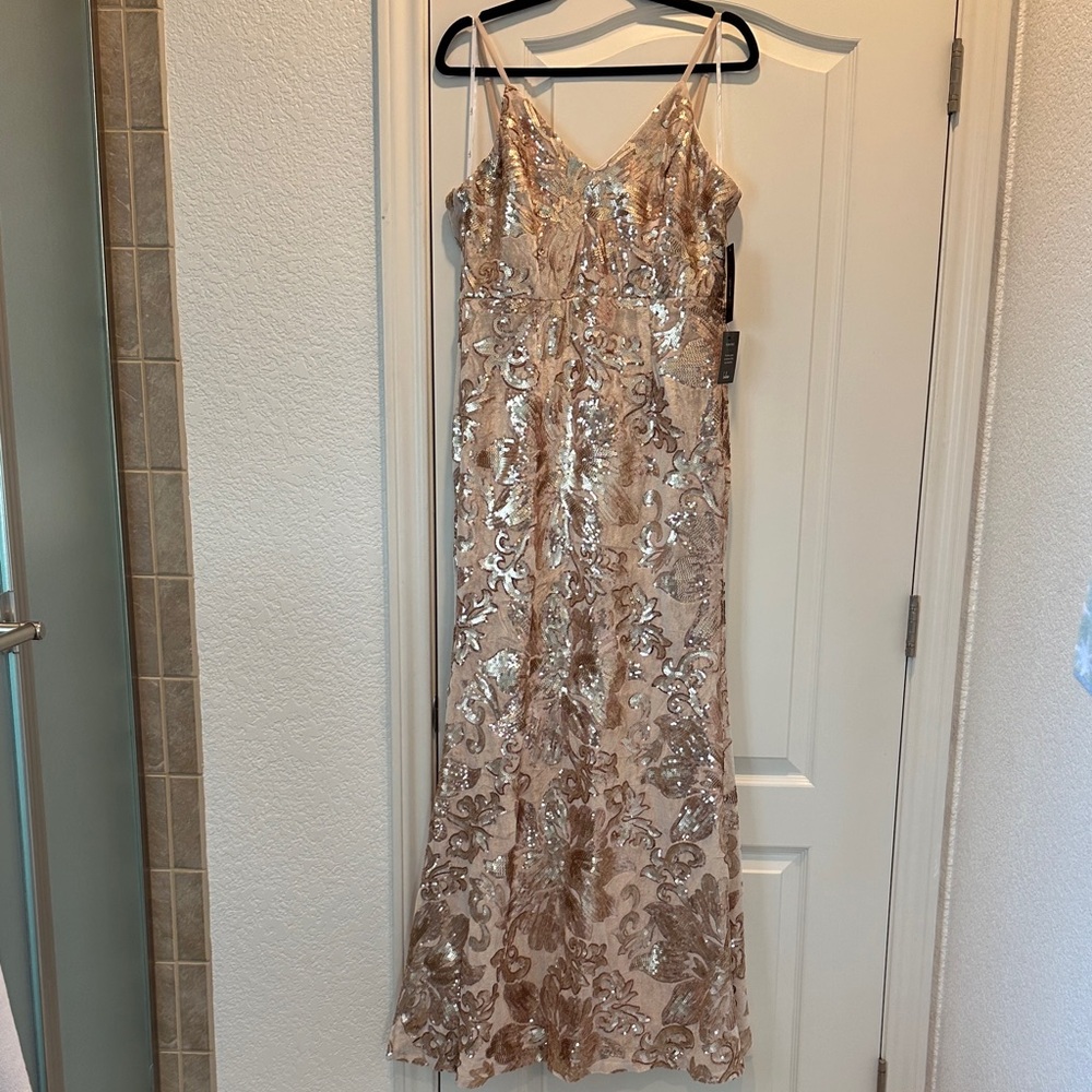 Lulu's Shimmering Gold Sequin and Velvet Formal Dress